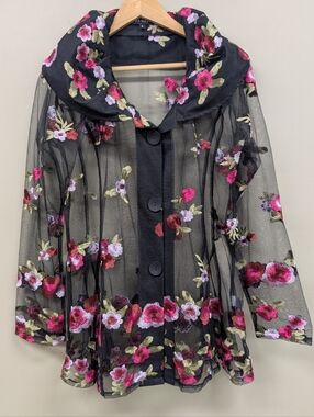 Damee Black Mesh Floral Embroidered Jacket Size Small